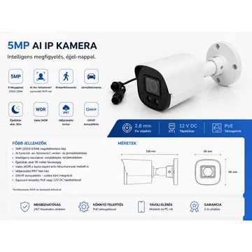 5MP AI PoE IP Bullet Kamera – Ember- és Járműfelismeréssel